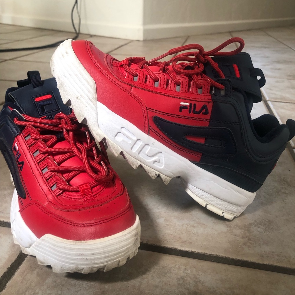 FILA Disruptor II Chunky Sole Shoes Colorblock Red Blue Vtg 90s